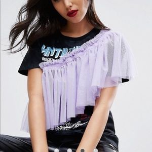 ASOS T Shirt w/ Washed Band Print & Ruffle